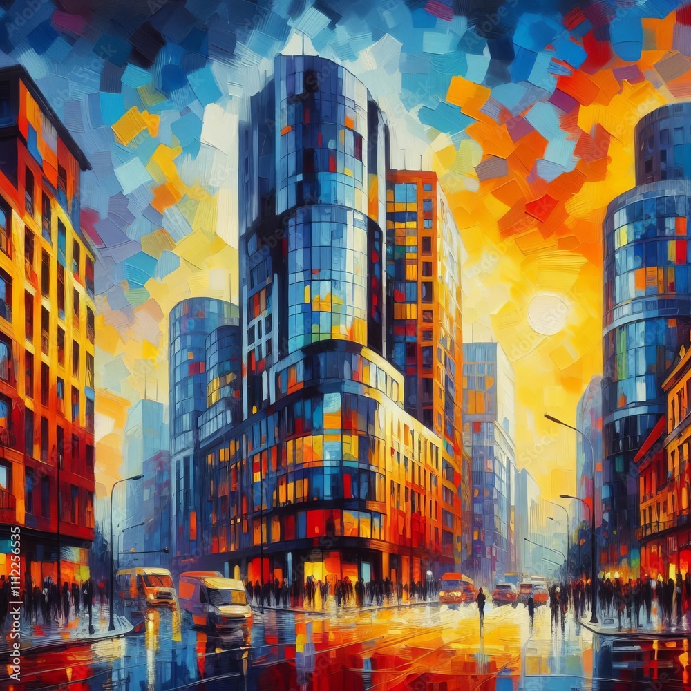 Obraz premium Fauvist Santiago A vibrant fauvist painting of Santiago's modern