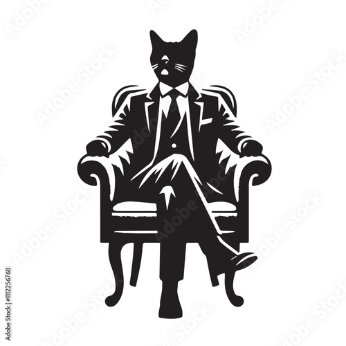 Pet wearing suit vector silhouette. Pet logo with wearing suit.