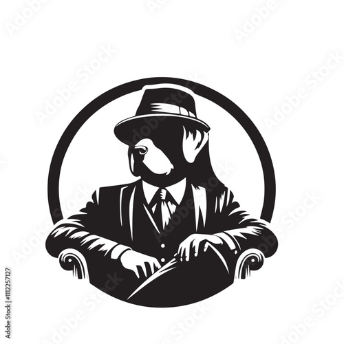 Pet wearing suit vector silhouette. Pet logo with wearing suit.