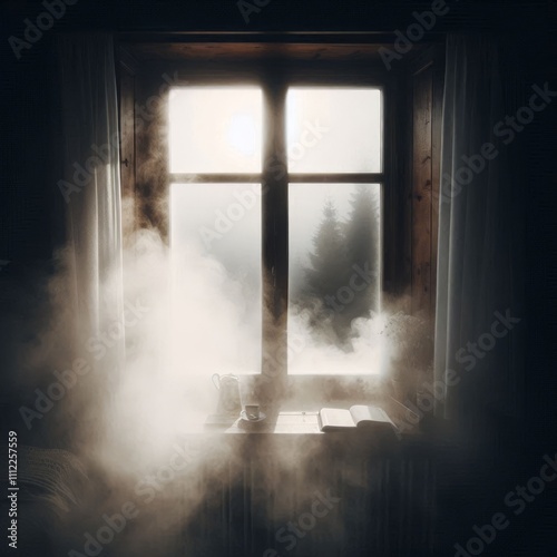 Fog creeping up the window from the outside – Thick fog rollin photo