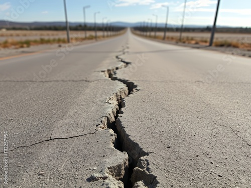  road with a crack in the middle of it. photo