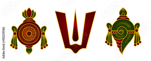 illustration of desi retro (indian) art style lord balaji symbol.. shanku chakra namam. Balaji symbols