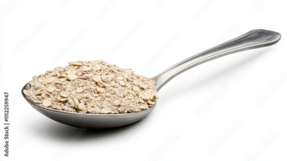 Oatmeal in spoon isolated on white background Oatmeal in spoon isolated on white background