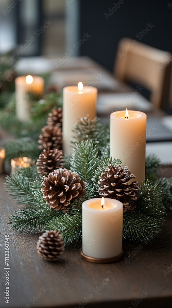 Close-up of Christmas table with candles Close-up of Christmas table with candles