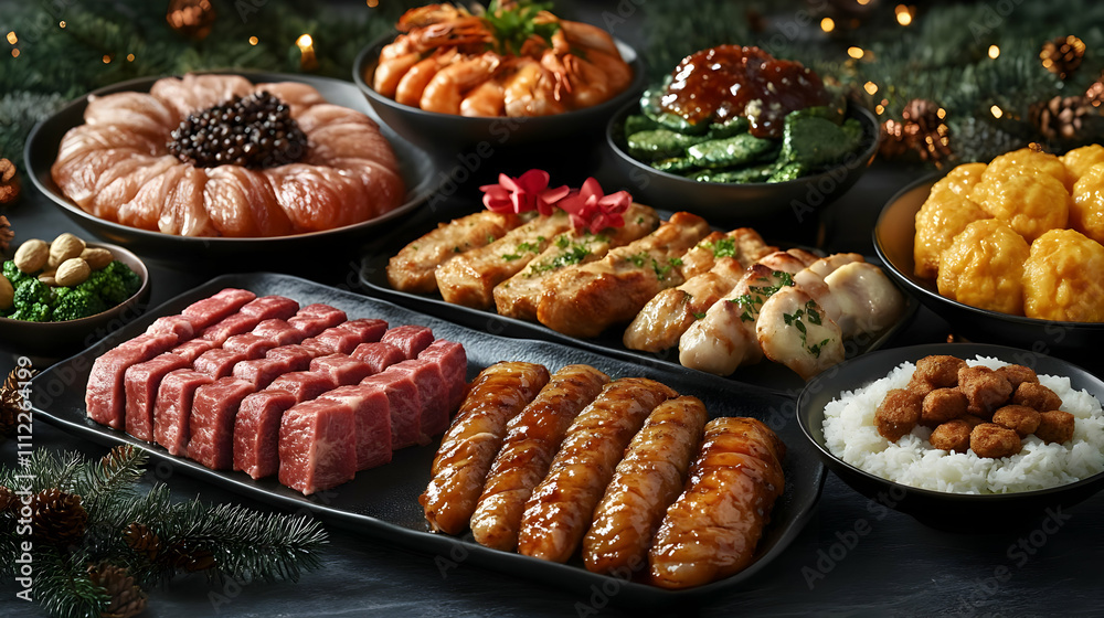 Festive New Year Feast Table with Colorful Cultural Dishes and Joyful Celebration Festive New Year Feast Table with Colorful Cultural Dishes and Joyful Celebration