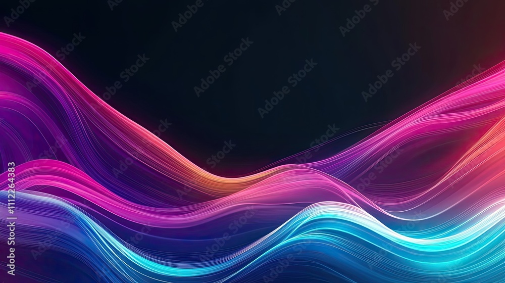 Colorful waves with vibrant hues on a dark background, creating an abstract theme. Colorful waves with vibrant hues on a dark background, creating an abstract theme.