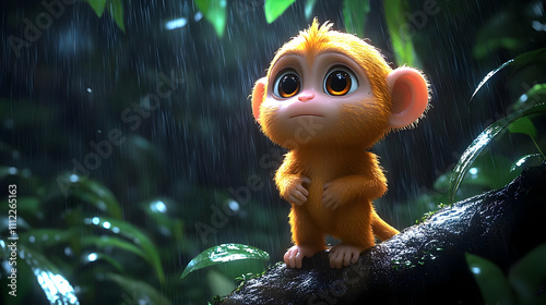 Adorable Monkey in Rain: Jungle CG Animation photo