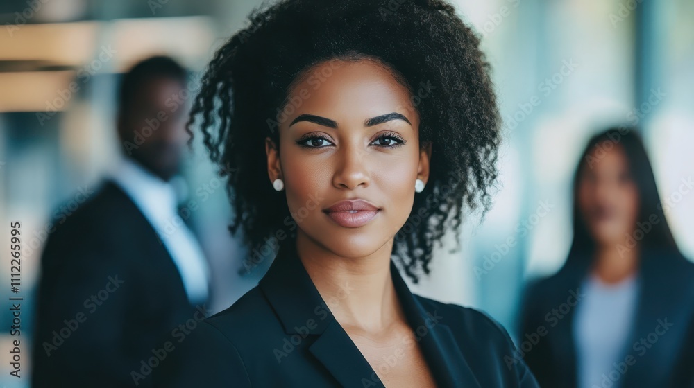 Portrait of successful business woman, entrepreneur while multiethnic colleagues working background. Portrait of successful business woman, entrepreneur while multiethnic colleagues working background.