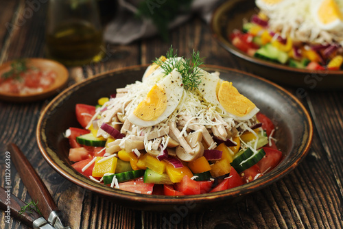 A traditional Bulgarien salad dish - Ovcharska salad	 photo