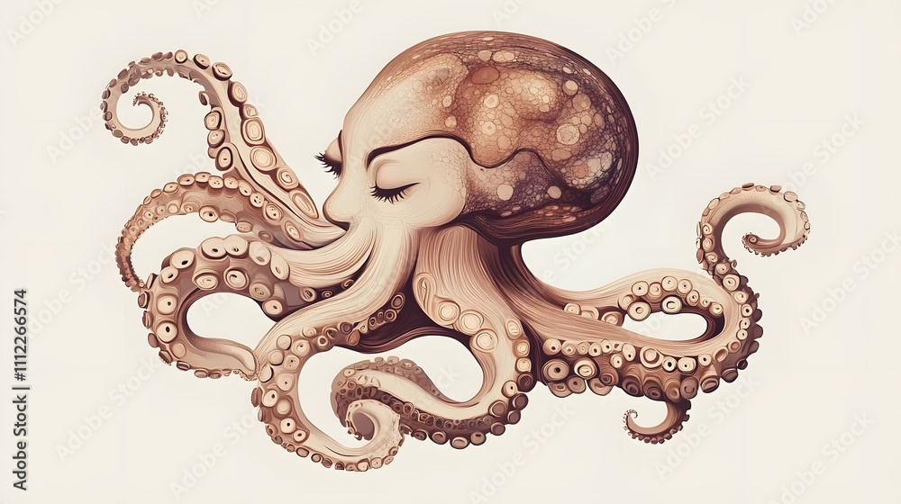 Obraz premium Incredible Commotion of an Octopus, Angry octopus illustration wallpaper