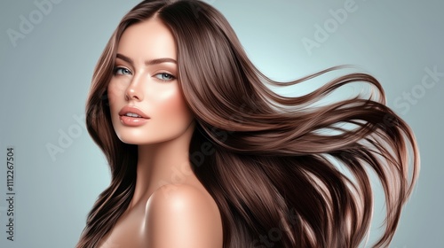 Stunning Woman with Long Flowing Brown Hair - Beauty Portrait