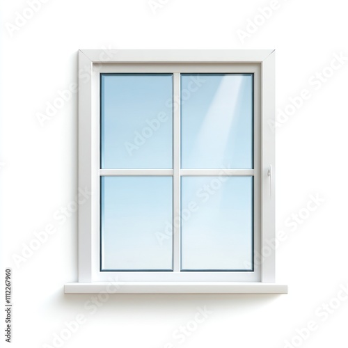 A simple, modern window with a white frame, showcasing a clear blue sky, bringing a sense of openness and light.