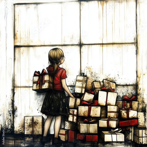 A young child in a red top ...