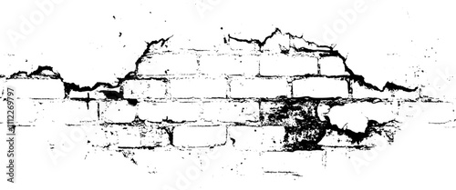 Vector damage bricks wall grunge texture with distressed of old brickwork.