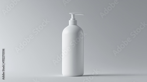 White empty cosmetic liquid dispenser bottle of soap, lotion, shampoo or shower gel mock up isolated in modern bathroom interior