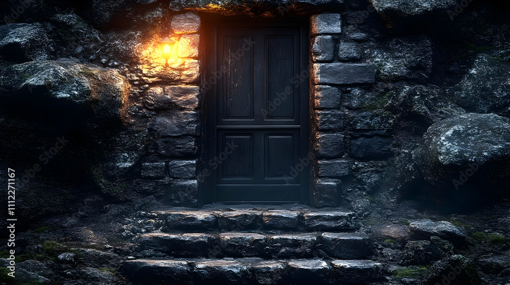 Mysterious Stone Doorway: Night's Enigmatic Entrance Beckons Adventurers