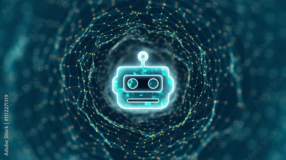 Motion graphic of Blue digital Robot head logo and tunnel line ...