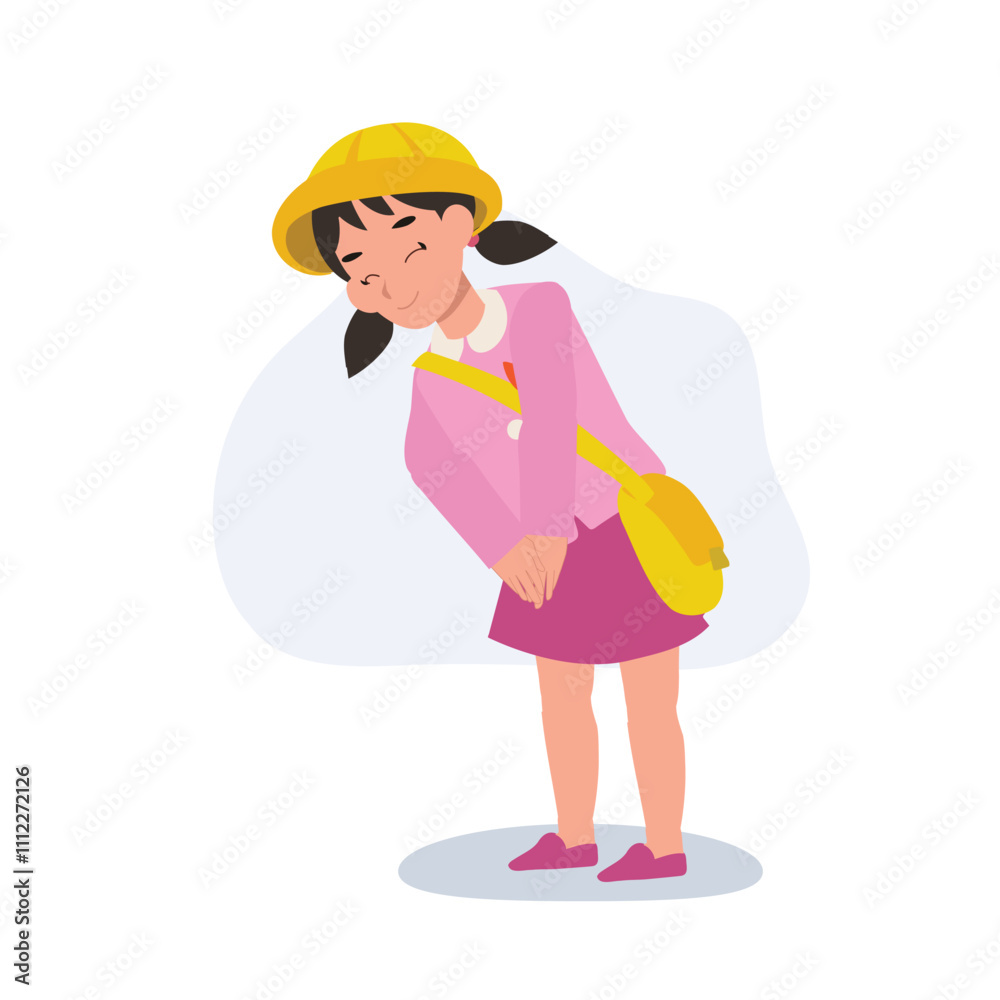 japanese tradition kindergarten girl in uniform bowing with thank you gesture japanese tradition kindergarten girl in uniform bowing with thank you gesture