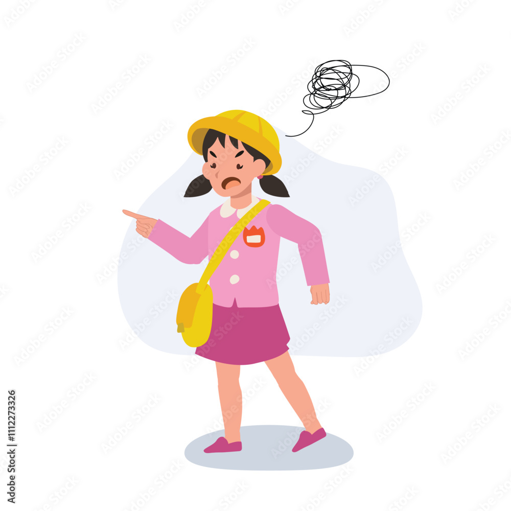 Angry Kindergarten Girl in Japanese Uniform. Little Girl with Frustrated and Emotional Mood Angry Kindergarten Girl in Japanese Uniform. Little Girl with Frustrated and Emotional Mood