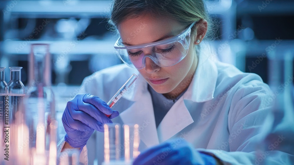 A scientist carefully measuring liquid with a precise pipette in a laboratory, ensuring accuracy in their experiments A scientist carefully measuring liquid with a precise pipette in a laboratory, ensuring accuracy in their experiments