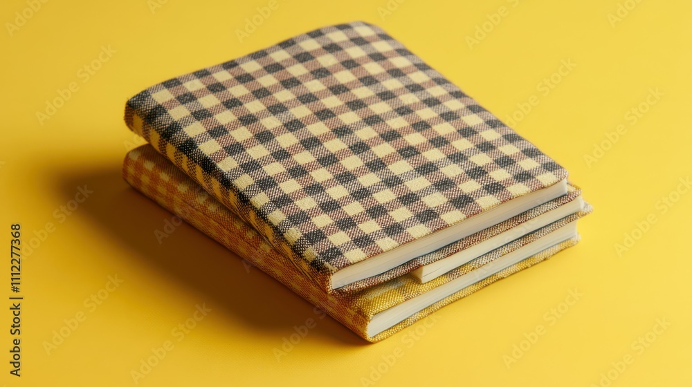 Two checkered notebooks on a yellow background Two checkered notebooks on a yellow background