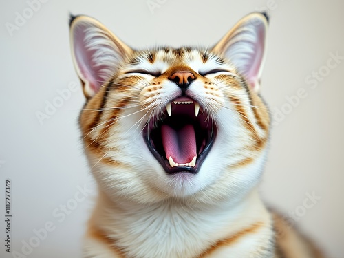 there is a cat that is yawning with its mouth open. photo