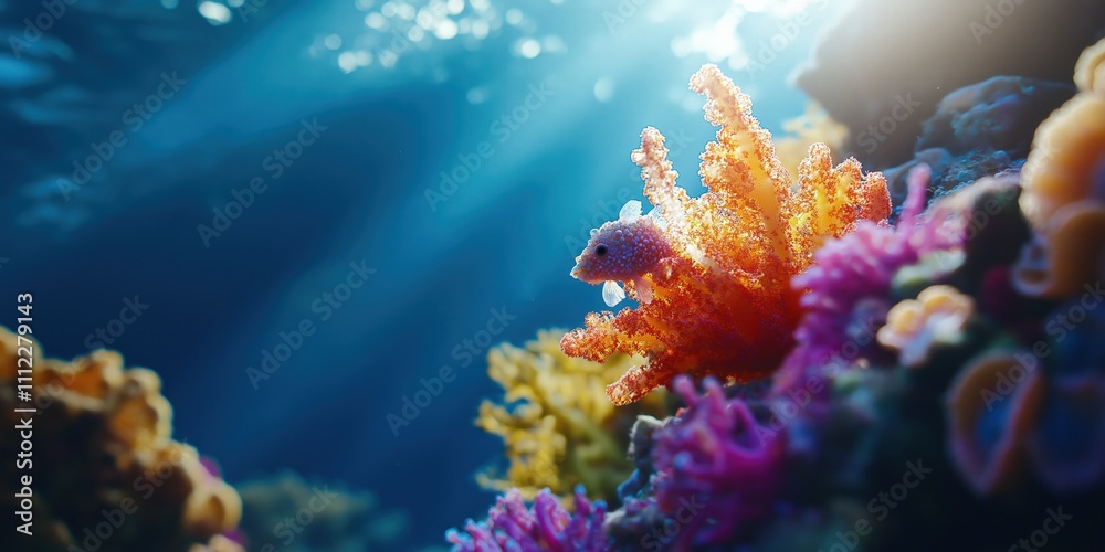 Fototapeta premium A wide shot of a vibrant coral reef teeming with marine life