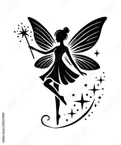 silhouette of a fairy engraving black and white outline
