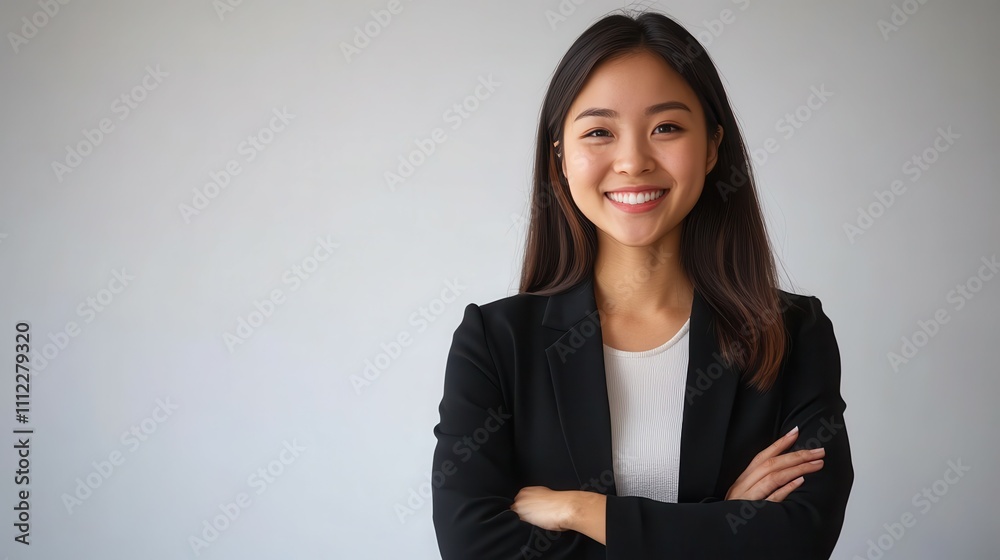 Young handsome asian woman happy face smiling with crossed arms looking at the camera. Positive Successful businesswoman, isolated on white transparent background Young handsome asian woman happy face smiling with crossed arms looking at the camera. Positive Successful businesswoman, isolated on white transparent background