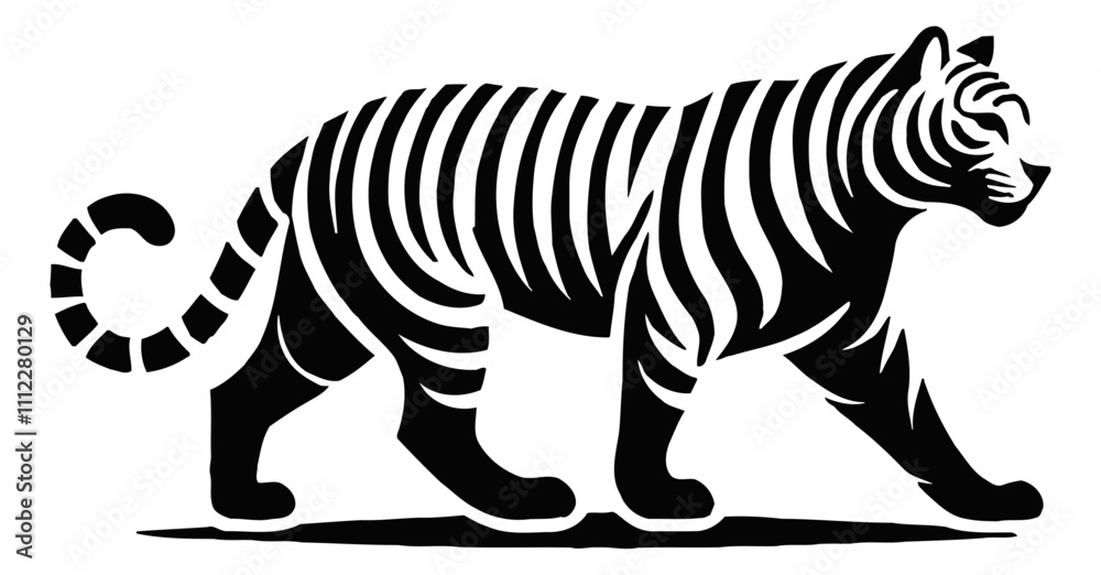 Obraz premium tiger engraving black and white outline