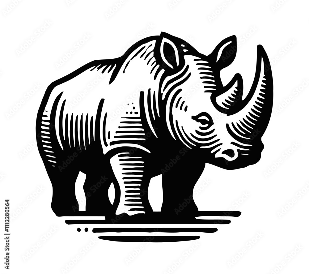 Fototapeta premium rhino engraving black and white outline