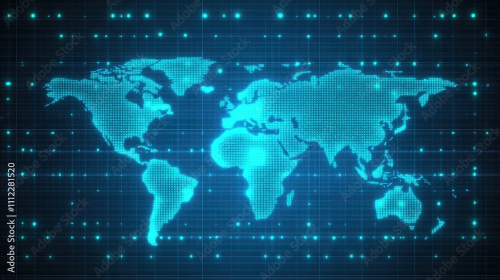 Abstract digital blue background with glowing dots and a world map, representing a data technology concept,generative ai Abstract digital blue background with glowing dots and a world map, representing a data technology concept,generative ai