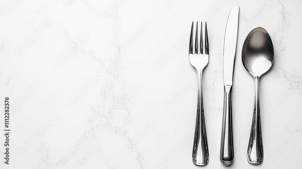 Elegant Silverware Set on Marble Tabletop Elegant Silverware Set on Marble Tabletop