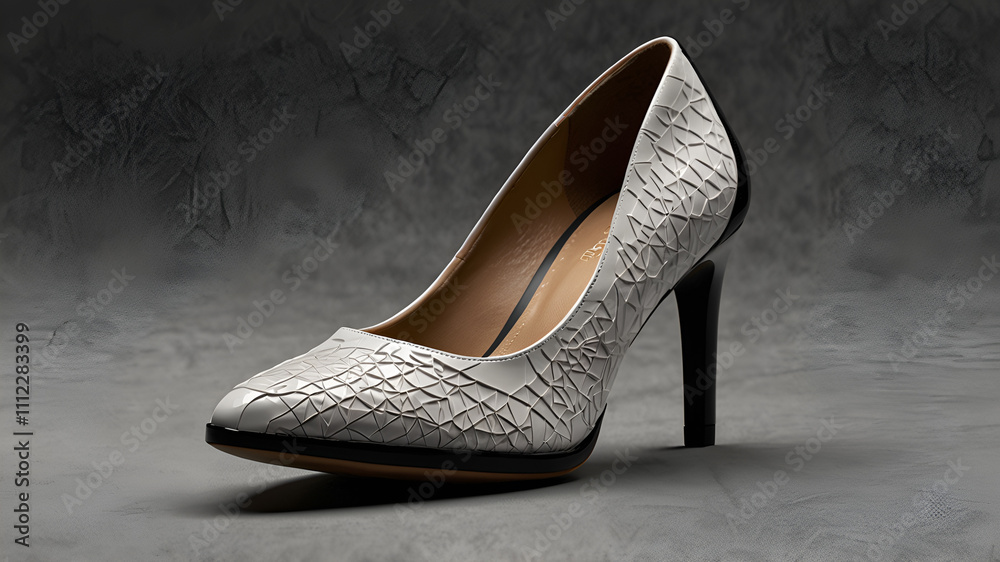 Obraz premium Design elegant women's shoes with a sleek, light heel for comfort. The boots are crafted in a glossy black color, offering a sophisticated and timeless look. Delicate, subtle drawings.