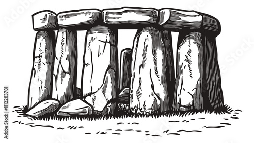 stone henge engraving black and white outline