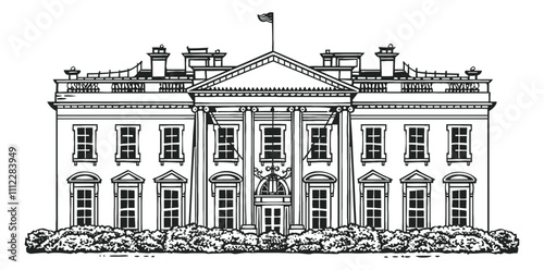 white house engraving black and white outline