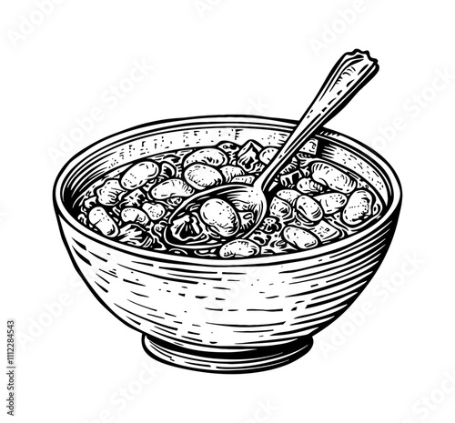 chili corn carne engraving black and white outline