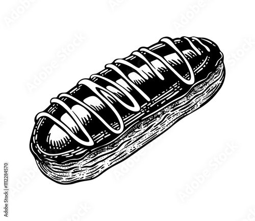 chocolate eclair engraving black and white outline