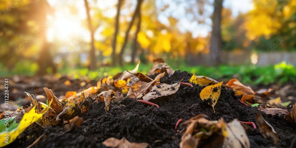 A close-up of a compost pile with fresh coffee grounds sprinkled amidst organic scraps like vegetable peels and dried leaves, A close-up of a compost pile with fresh coffee grounds sprinkled amidst organic scraps like vegetable peels and dried leaves,