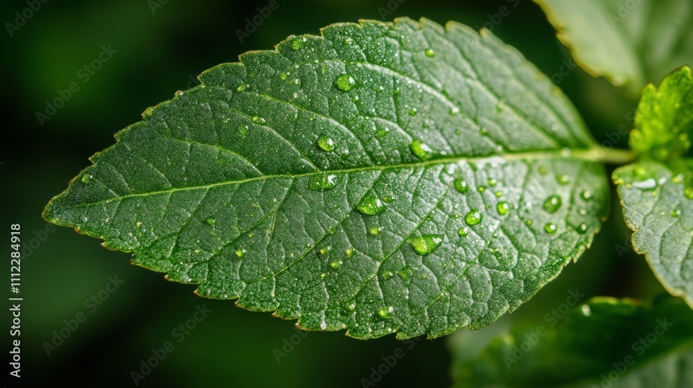 Green Leaf With Dew Drops Close Up Macro Green Leaf With Dew Drops Close Up Macro