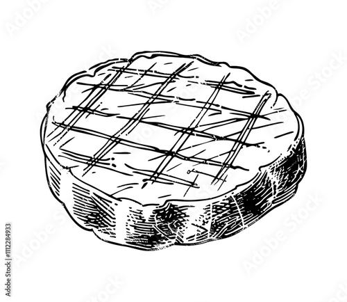 roasted patty engraving black and white outline