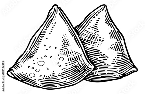 samosa engraving black and white outline