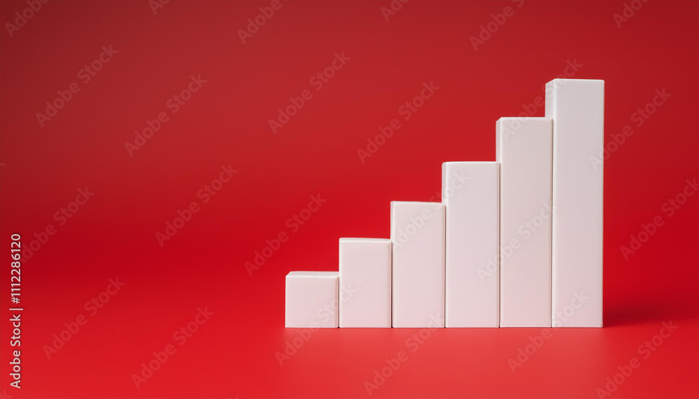 Fototapeta premium White 3D bar graph isolated on red background. Growing business, success and improvement.