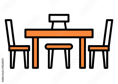 Wood Dining Sets Clipart with Line Art Details.