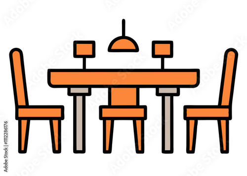 Wood Dining Sets Clipart with Line Art Details.