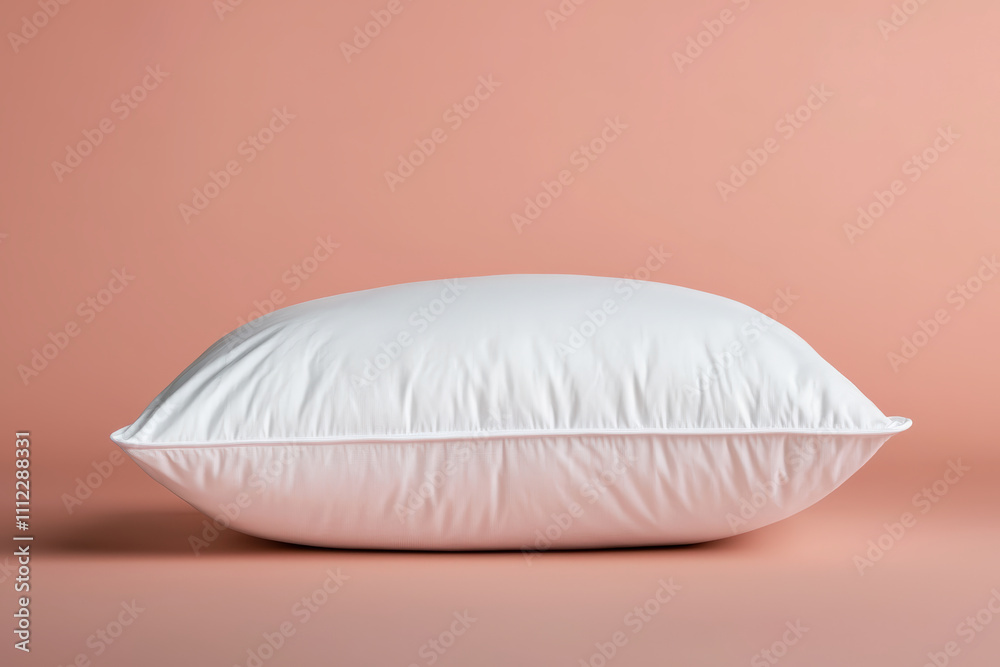 White pillow resting on a peach-colored surface promoting relaxation White pillow resting on a peach-colored surface promoting relaxation