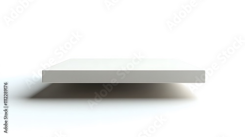 A floating white ceramic tile photographed against white background, featuring minimalist porcelain surface with hovering effect and subtle shadow underneath.