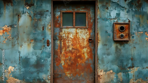 Rusty Metal Door with Patina: Urban Decay Texture, Vintage Industrial Aesthetic