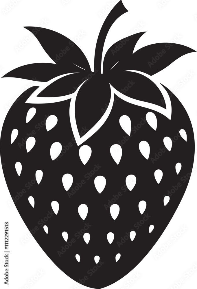 Minimalist strawberry black silhouette vector illustration Isolated on a transparent background