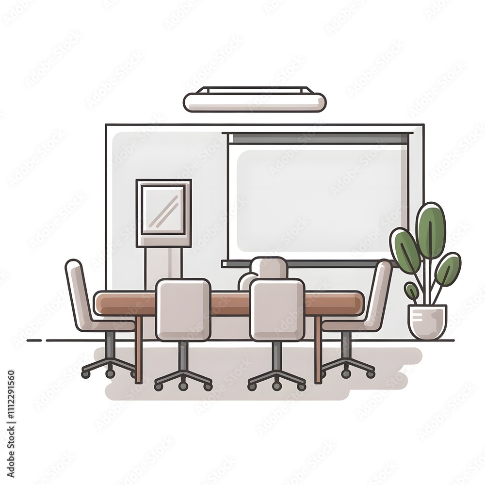 working meeting room office, clean Meeting Room Icon minimalist of a conference room with a large table and chairs.